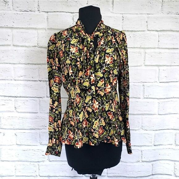 Zara keyhole front long sleeve floral blouse - Picture 1 of 7